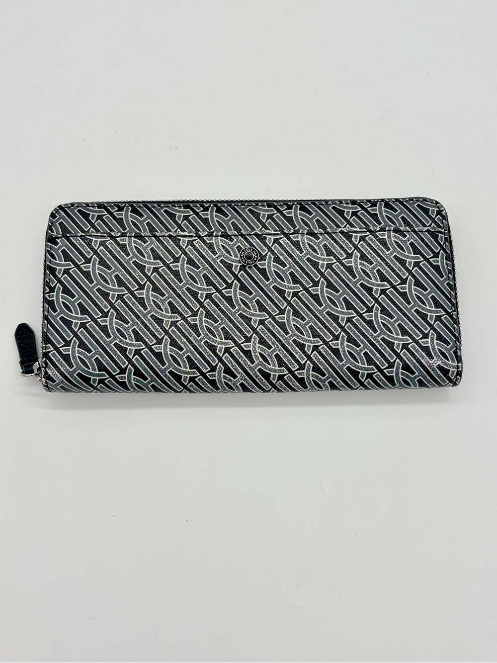 Cole Haan Black & Gray Monogram Zip Around Continental Wallet